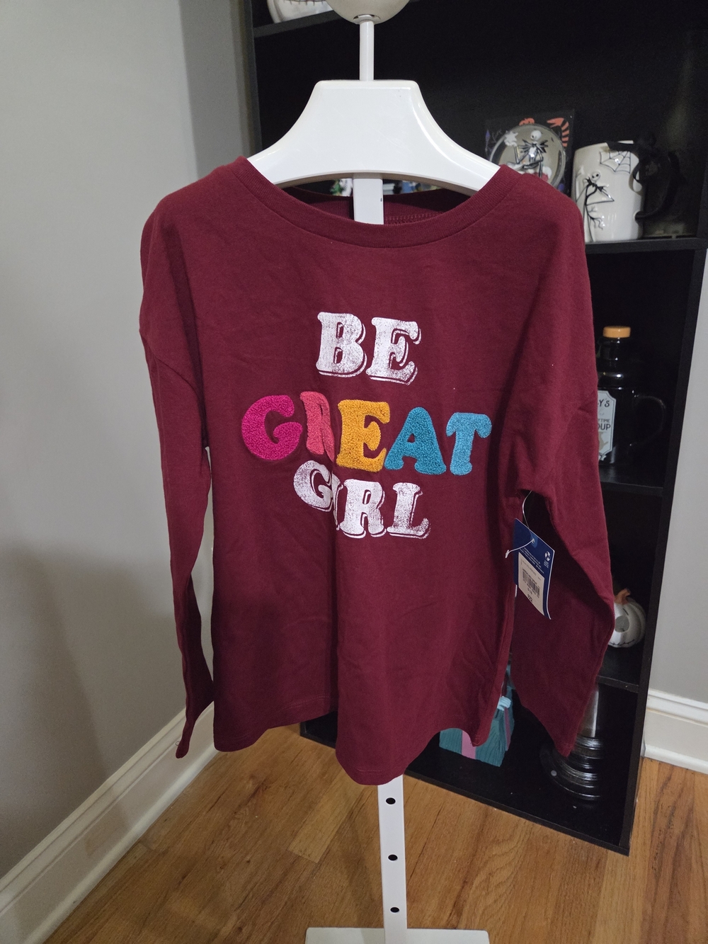 Arizona Jean Company Maroon Long Sleeve Tee with Multicolor Chenille Letters